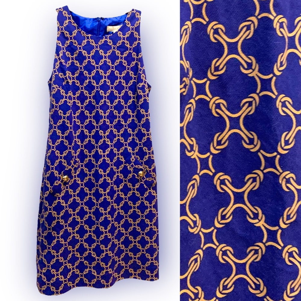 Nautical or Equestrian Chain Knot Print Blue Sleeveless dress by Britt Ryan Sz 8